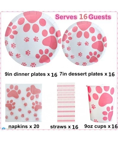 Pink Dog Paw Prints Birthday Party Supplies-Complete Pack Pink Dog Paw Prints Theme Tableware Set Including Dog Paw Paper Pla...