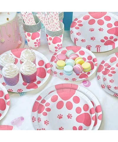 Pink Dog Paw Prints Birthday Party Supplies-Complete Pack Pink Dog Paw Prints Theme Tableware Set Including Dog Paw Paper Pla...