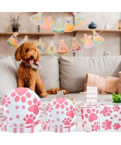 Pink Dog Paw Prints Birthday Party Supplies-Complete Pack Pink Dog Paw Prints Theme Tableware Set Including Dog Paw Paper Pla...