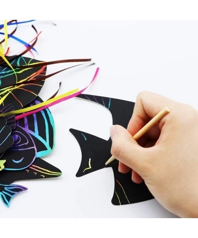 Scratch Art Card – Sea World Theme DIY Birthday Party Supplies Favor - Rainbow Color Scratch Art With Wooden Styluses Ribbon ...