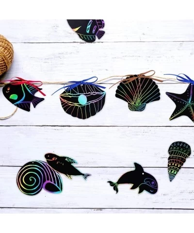 Scratch Art Card – Sea World Theme DIY Birthday Party Supplies Favor - Rainbow Color Scratch Art With Wooden Styluses Ribbon ...