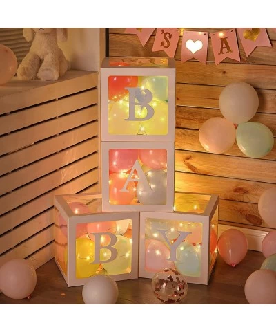 Baby Shower Balloon Box Decorations 4 Pcs Baby Blocks Transparent Balloon Boxes with Baby Letters 4 Pack Led Fairy String Lig...