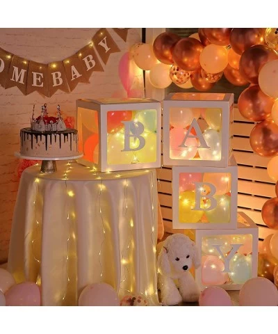 Baby Shower Balloon Box Decorations 4 Pcs Baby Blocks Transparent Balloon Boxes with Baby Letters 4 Pack Led Fairy String Lig...