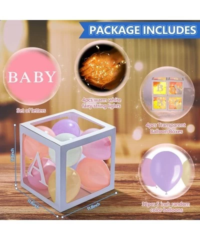 Baby Shower Balloon Box Decorations 4 Pcs Baby Blocks Transparent Balloon Boxes with Baby Letters 4 Pack Led Fairy String Lig...