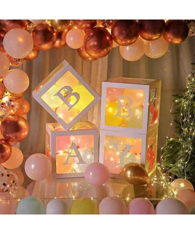 Baby Shower Balloon Box Decorations 4 Pcs Baby Blocks Transparent Balloon Boxes with Baby Letters 4 Pack Led Fairy String Lig...