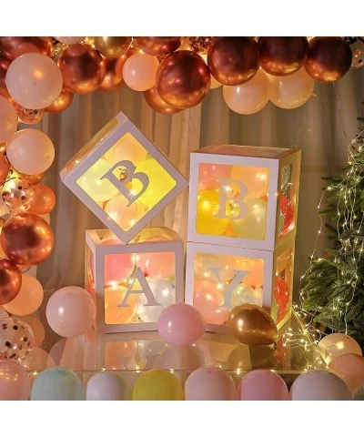 Baby Shower Balloon Box Decorations 4 Pcs Baby Blocks Transparent Balloon Boxes with Baby Letters 4 Pack Led Fairy String Lig...