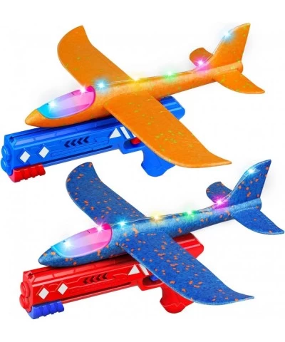 LED Light Airplane Launcher Toy Set with 2 Pack Foam Glider Outdoor Flying Games Toys for Kids Throwing Catapult Plane Birthd...