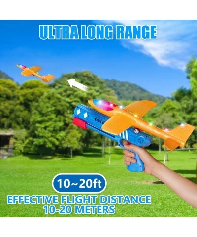 LED Light Airplane Launcher Toy Set with 2 Pack Foam Glider Outdoor Flying Games Toys for Kids Throwing Catapult Plane Birthd...