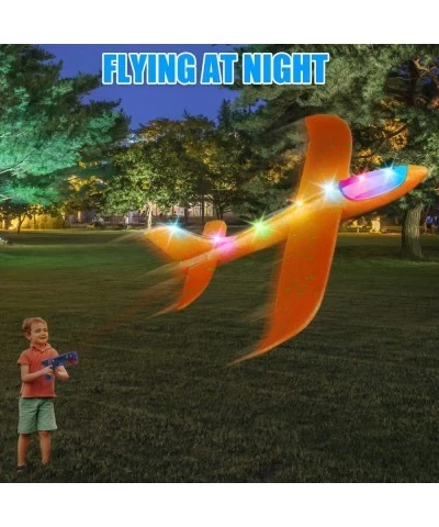 LED Light Airplane Launcher Toy Set with 2 Pack Foam Glider Outdoor Flying Games Toys for Kids Throwing Catapult Plane Birthd...