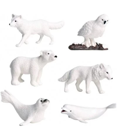 6pcs Realistic Polar Animal Figurines Plastic Arctic Animal Figure Set Includes Polar Bear Caribou Whales Cake Toppers Christ...