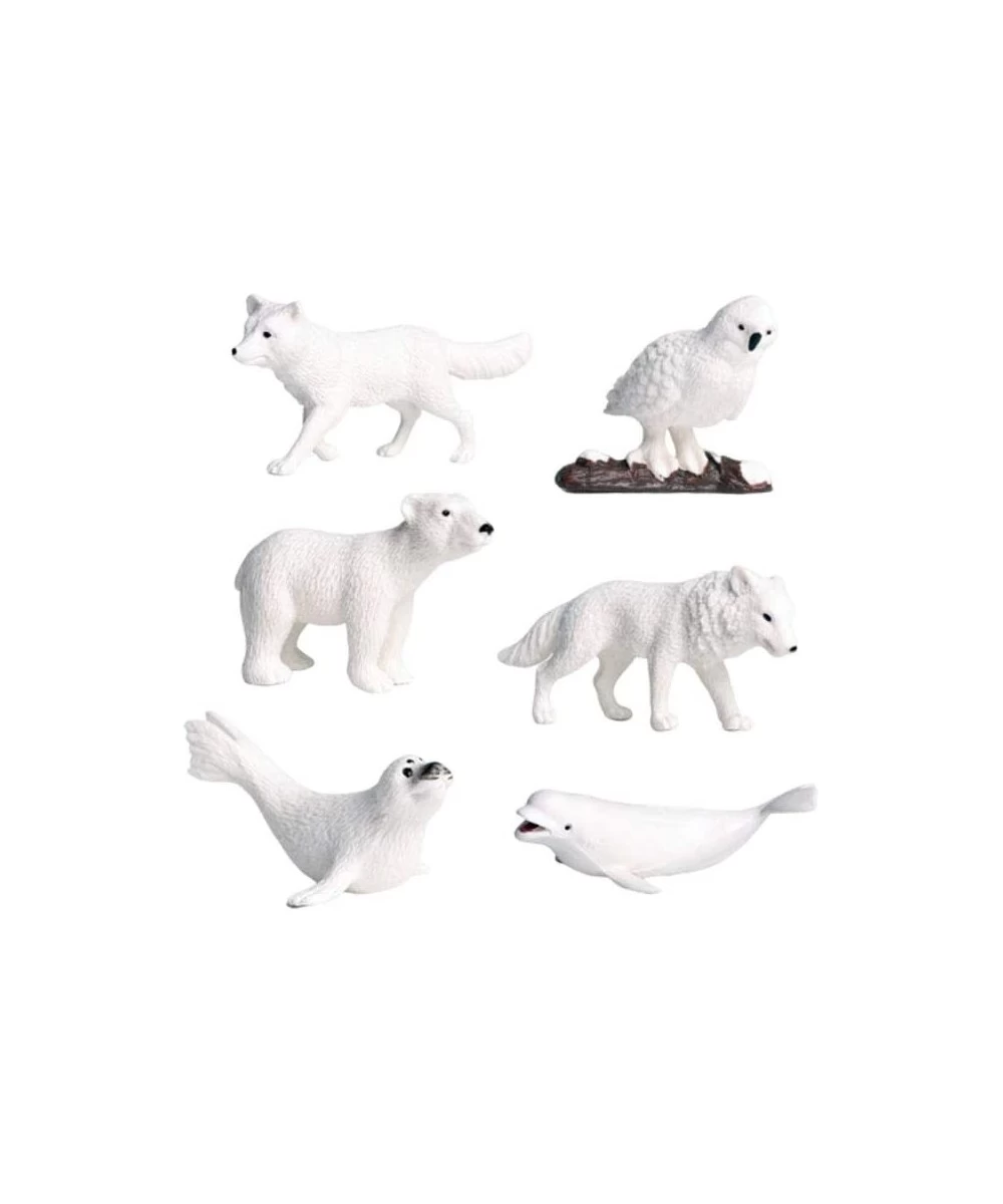 6pcs Realistic Polar Animal Figurines Plastic Arctic Animal Figure Set Includes Polar Bear Caribou Whales Cake Toppers Christ...