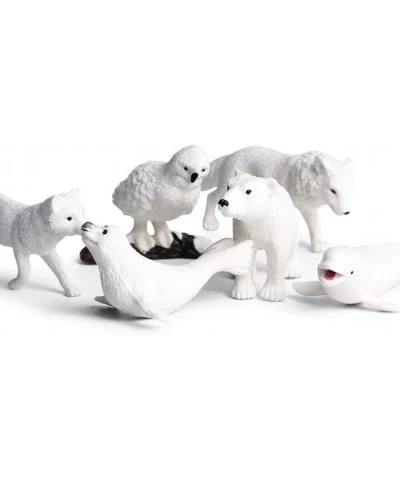 6pcs Realistic Polar Animal Figurines Plastic Arctic Animal Figure Set Includes Polar Bear Caribou Whales Cake Toppers Christ...