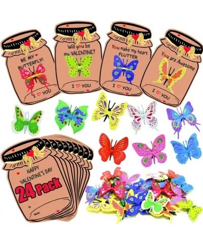 Valentines Day Gift Cards for Kids 24 Packs Love Bug Valentine Card with 12 Different Butterfly Figures Toys Bulk Valentines ...