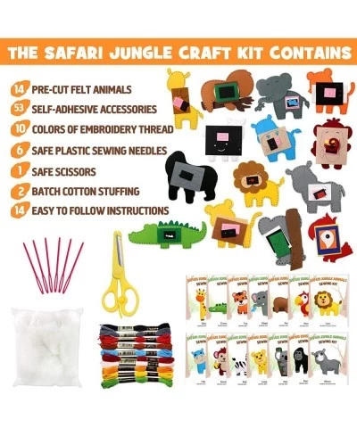 Safari Jungle Animals Sewing Craft Kit DIY Kids Craft and Sew Set for Girls and Boys Educational Beginners Sewing Stuffed Ani...