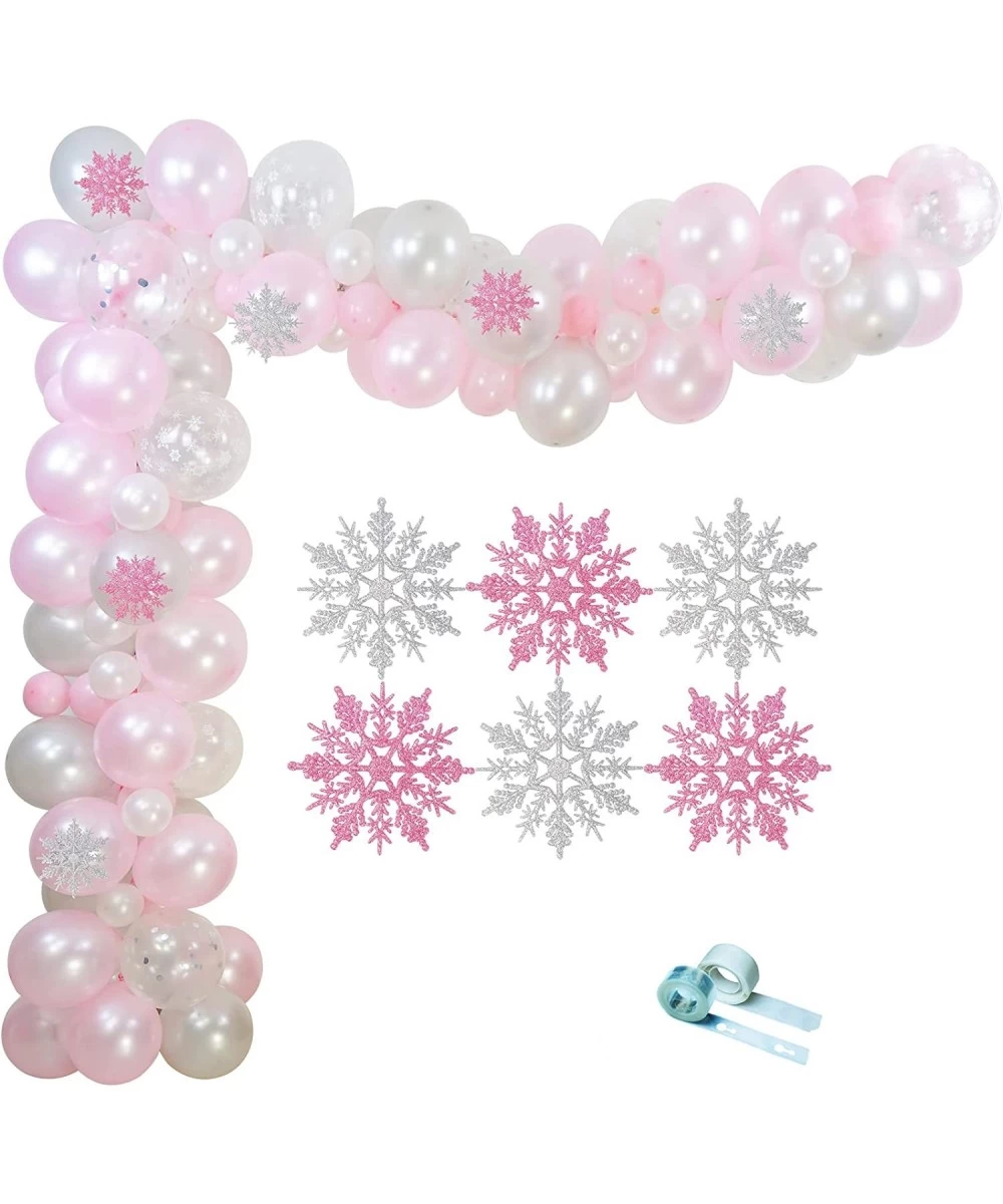 112Pcs Winter Frozen Balloons Garland Kit 12" 5" Pink White Silver Latex Balloons Snowflake Balloons with Artificial Snowflak...