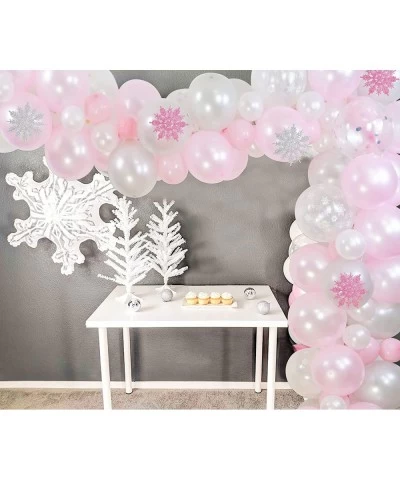 112Pcs Winter Frozen Balloons Garland Kit 12" 5" Pink White Silver Latex Balloons Snowflake Balloons with Artificial Snowflak...