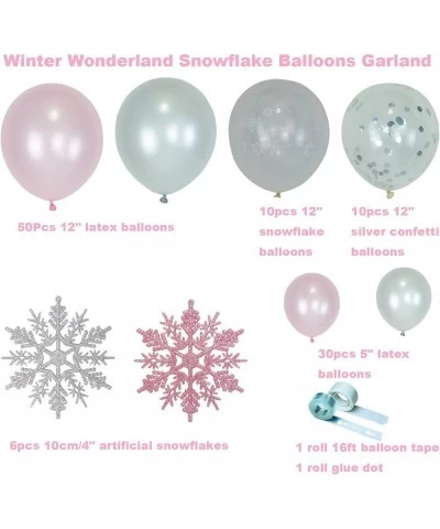 112Pcs Winter Frozen Balloons Garland Kit 12" 5" Pink White Silver Latex Balloons Snowflake Balloons with Artificial Snowflak...