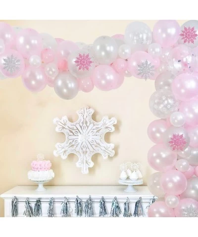 112Pcs Winter Frozen Balloons Garland Kit 12" 5" Pink White Silver Latex Balloons Snowflake Balloons with Artificial Snowflak...