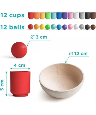 Balls in Cups Montessori Toy Wooden Sorter Game 12 Balls 30 mm Age 1+ Color Sorting and Counting Preschool Learning Education...