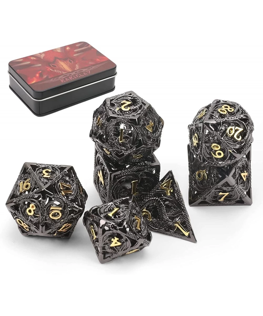 Hollow Metal D&D Dice Set 7Pcs Polyhedral Dice w/Metal Case for DND Dungeons & Dragon Role Playing Game Unique Gift (Black/Go...