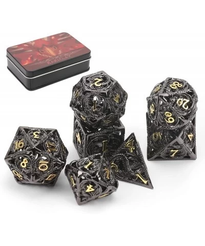 Hollow Metal D&D Dice Set 7Pcs Polyhedral Dice w/Metal Case for DND Dungeons & Dragon Role Playing Game Unique Gift (Black/Go...