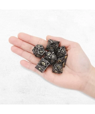 Hollow Metal D&D Dice Set 7Pcs Polyhedral Dice w/Metal Case for DND Dungeons & Dragon Role Playing Game Unique Gift (Black/Go...