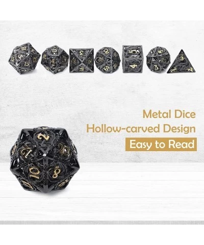 Hollow Metal D&D Dice Set 7Pcs Polyhedral Dice w/Metal Case for DND Dungeons & Dragon Role Playing Game Unique Gift (Black/Go...