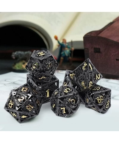 Hollow Metal D&D Dice Set 7Pcs Polyhedral Dice w/Metal Case for DND Dungeons & Dragon Role Playing Game Unique Gift (Black/Go...