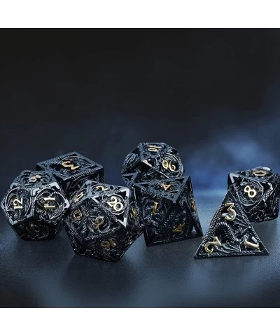 Hollow Metal D&D Dice Set 7Pcs Polyhedral Dice w/Metal Case for DND Dungeons & Dragon Role Playing Game Unique Gift (Black/Go...