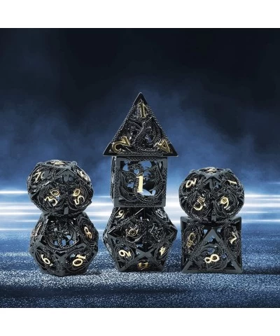 Hollow Metal D&D Dice Set 7Pcs Polyhedral Dice w/Metal Case for DND Dungeons & Dragon Role Playing Game Unique Gift (Black/Go...