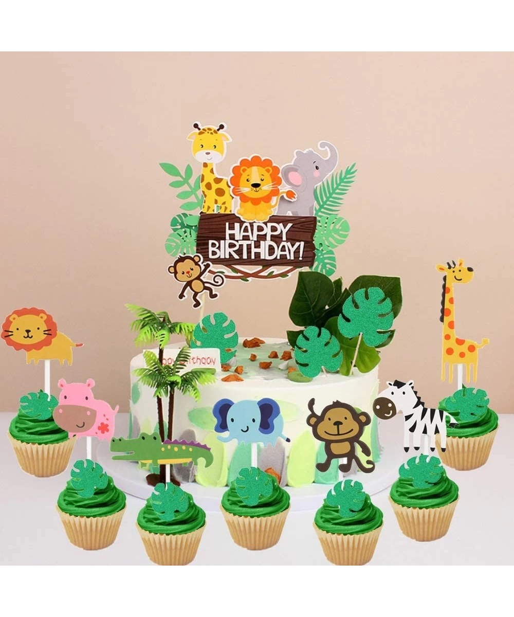 28 PCS Jungle Animals Birthday Cake Topper Jungle Safari Cupcake Topper Jungle Theme Birthday Cake Sign Zoo Party Cake Decor ...