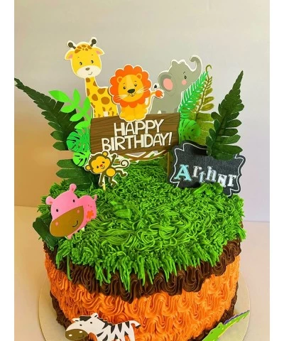 28 PCS Jungle Animals Birthday Cake Topper Jungle Safari Cupcake Topper Jungle Theme Birthday Cake Sign Zoo Party Cake Decor ...