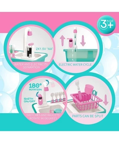 Unicorn Water Play Kitchen Sink Toy Set with Color Changing Accessories and Automatic Water Cycle System - Pretend Toys for T...