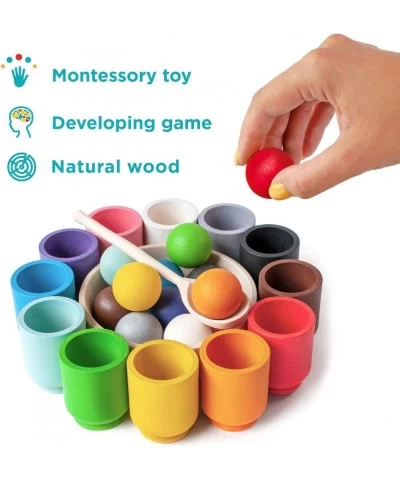 Balls in Cups Montessori Toy Wooden Sorter Game 12 Balls 30 mm Age 1+ Color Sorting and Counting Preschool Learning Education...