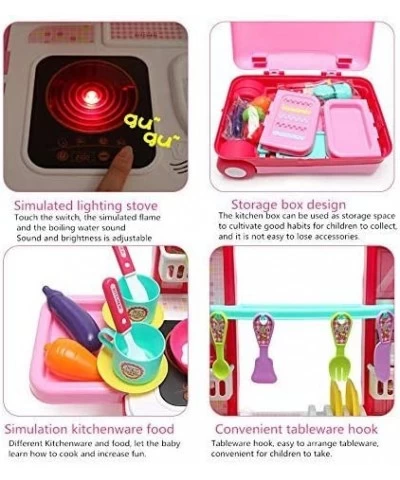 2-in-1 Travel Suitcase and Kitchen Set for Kids Pretended Play Kitchen Toy Set with 25+ Accessories Includes Toy Pots Pans Di...