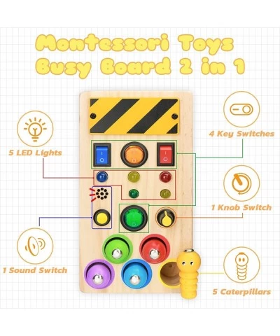 Montessori Wooden Busy Board Toddler Toys Sensory Toys with LED Lights Buttons Sound Knob Fishing Game Educational Learning F...