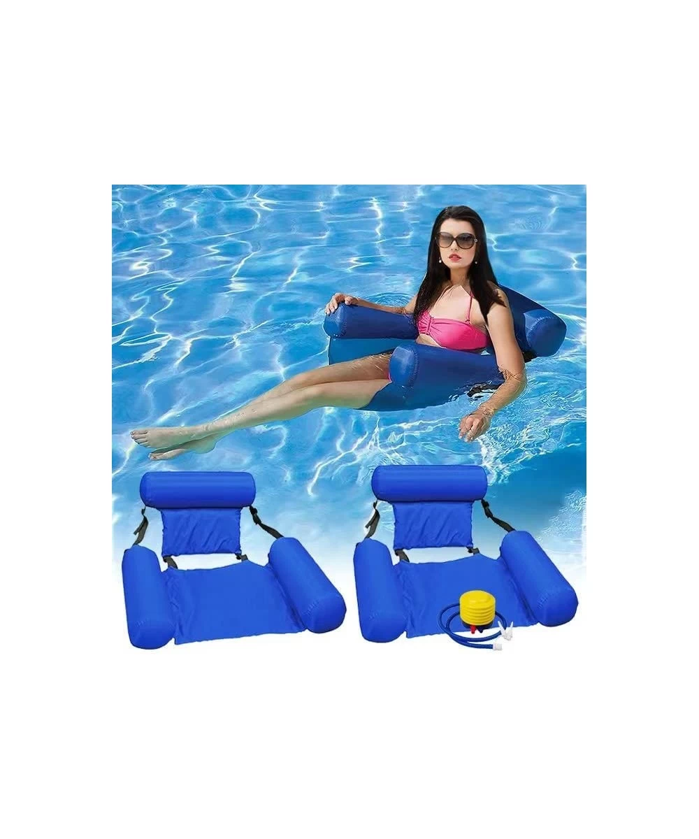 Inflatable Float Chair 2-Pack Adult Swimming Pool Floaties with Headrest & Backrest Water Hammock Lounge for Outdoor Lake Bea...