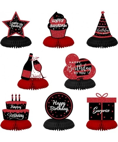 9 Pcs Red and Black Happy Birthday Decorations Table Honeycomb Centerpieces Red and Black Party Table Decorations Table Toppe...