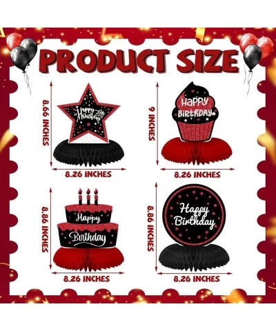 9 Pcs Red and Black Happy Birthday Decorations Table Honeycomb Centerpieces Red and Black Party Table Decorations Table Toppe...