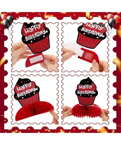 9 Pcs Red and Black Happy Birthday Decorations Table Honeycomb Centerpieces Red and Black Party Table Decorations Table Toppe...