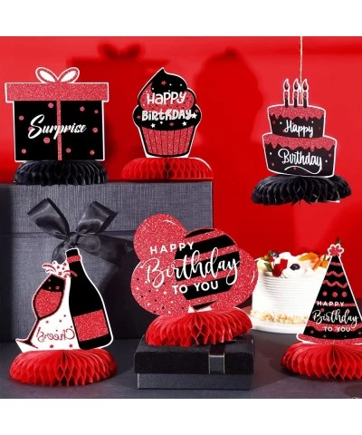 9 Pcs Red and Black Happy Birthday Decorations Table Honeycomb Centerpieces Red and Black Party Table Decorations Table Toppe...