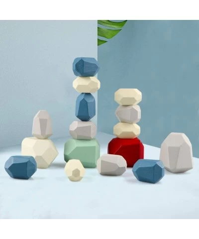 16PCS Colorful Stone Stacking Blocks for Kids Wooden Building Blocks Set for Toddlers 3+ Baby Rock Stone Sorting Blocks Game ...