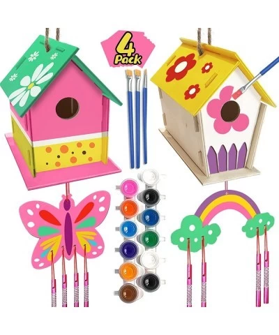 Crafts for Kids Ages 4-8 - 4 Pack DIY Bird House Wind Chime Kit - Build and Paint Birdhouse (Includes Paints & Brushes) Woode...