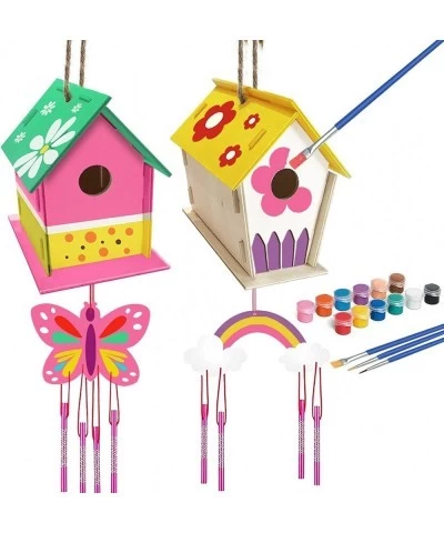 Crafts for Kids Ages 4-8 - 4 Pack DIY Bird House Wind Chime Kit - Build and Paint Birdhouse (Includes Paints & Brushes) Woode...