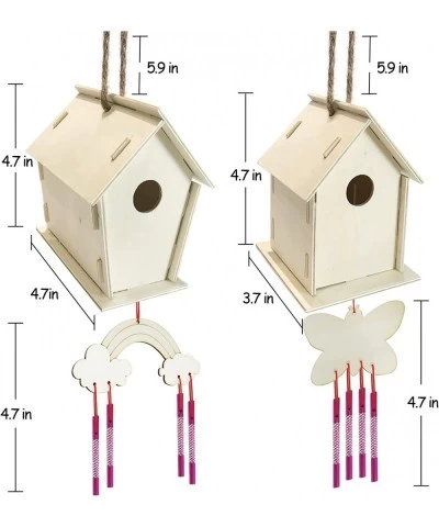 Crafts for Kids Ages 4-8 - 4 Pack DIY Bird House Wind Chime Kit - Build and Paint Birdhouse (Includes Paints & Brushes) Woode...