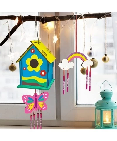 Crafts for Kids Ages 4-8 - 4 Pack DIY Bird House Wind Chime Kit - Build and Paint Birdhouse (Includes Paints & Brushes) Woode...