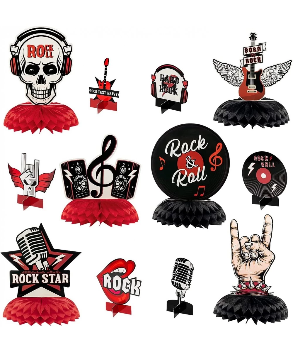 12PCS Rock and Roll Music Honeycomb Centerpieces 3D Born to Rock Table Topper Decorations for Kids Boys Birthday Party Suppli...