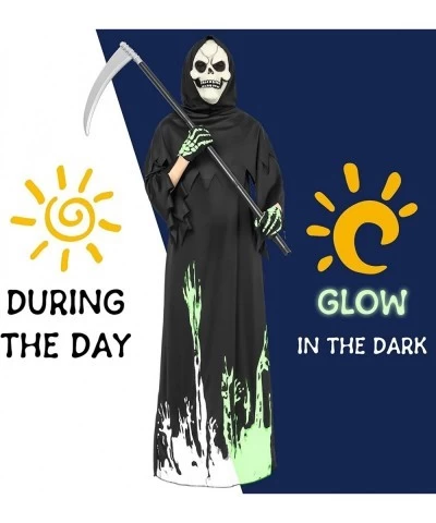 Halloween Grim Reaper Costume for Boys Kids Glow in the Dark Halloween Phantom Costume with Scythe Skull Mask and Glove $34.3...