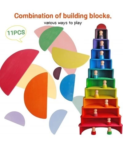 11 pieces of semi-circular stacking toy game rainbow stacking wooden building block set children's building building block se...