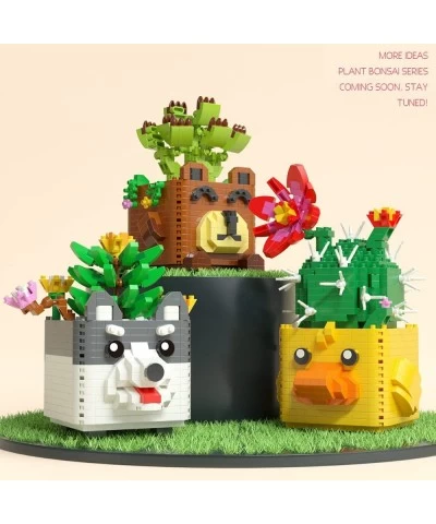 Micro Blocks Cute Plant Collection Series Mini Building Kit Creative Bonsai Cactus Micros Brick Building Toys with Mini Cat B...